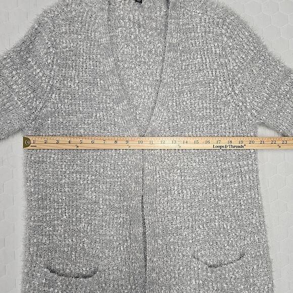 I.N.C. Concepts Womens Boucle Long Cardigan Sweater Size XL Silver Gray Plush - Picture 7 of 7